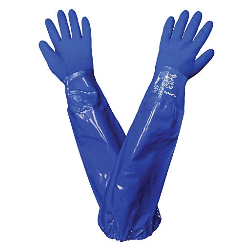 Global Glove 8690 FrogWear Premium Super Flexible PVC Glove with Sleeve, Chemical Resistent, Large, Blue (Case of 72)