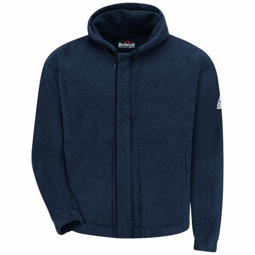 Bulwark Flame Resistant 8 oz Modacrylic Fleece Zip-Front Hooded Sweatshirt, Navy - New England Safety Supply