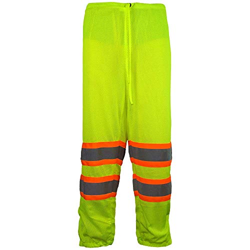 Global Glove GLO-2P FrogWear Lightweight Mesh Polyester High Visibility Class E Safety Pant, Fits 4X-Large and 5X-Large, Fluorescent Yellow (Case of 50)