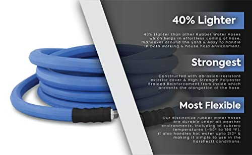 AG-LITE BSAL5875 5/8" x 75'' Hot/Cold Water Rubber Garden Hose, 100% Rubber, Ultra-Light, Super Strong, 500 PSI, 50F to 190F Degrees, High Strength Polyester Braided