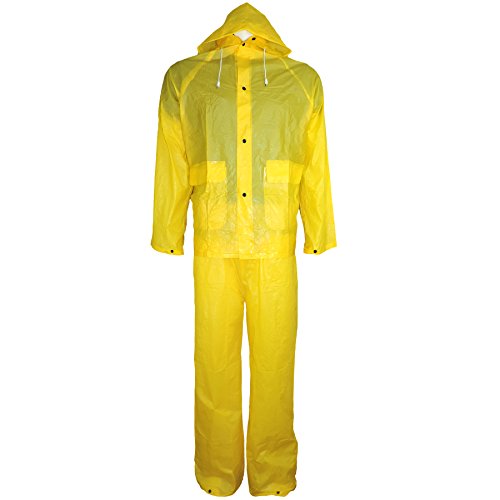 Global Glove RSP810 PVC/Polyester 1 Ply 3 Piece Rainsuit, Yellow (Case of 12)