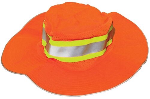 HI-VIZ ORANGE BOONIE STYLE HAT WITH REFLECTIVE CONTRAST TAPE - New England Safety Supply