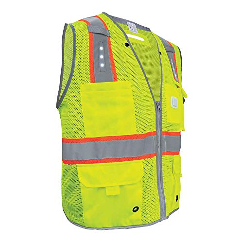 Global Glove GLO-15LED - FrogWear HV - Premium High-Visibility Surveyors LED Safety Vest - X-Large