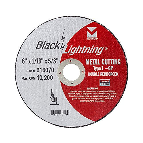 Mercer Industries 616070 - 6" x 1/16" x 5/8" Type 1 Black Lightning Cut-Off Wheels for Metal (25 pack)