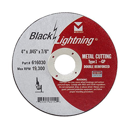 Mercer Industries 616030 - 4" x .045 x 7/8" Type 1 Black Lightning Cut-Off Wheels for Metal (50 pack)