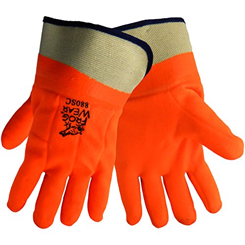 Global Glove 880SC FrogWear PVC Double Dipped High Visibility Glove with Safety Cuff, Chemical Resistent, 1 Size, Orange (Case of 72)