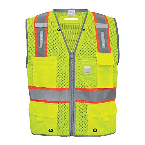 Global Glove GLO-15LED - FrogWear HV - Premium High-Visibility Surveyors LED Safety Vest - X-Large