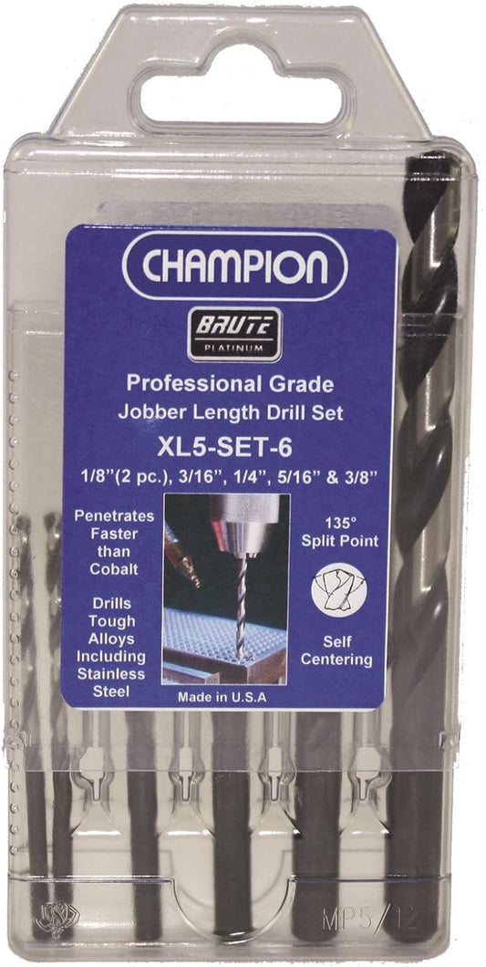 Champion Cutting Tool XL5-SET-6 Brute Platinum Jobber Length Twist Drill Set, 6-Piece