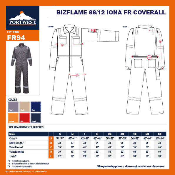 Portwest FR94 Bizflame Fire Resistant Coverall with FR Reflective Tape ASTM NFPA - New England Safety Supply