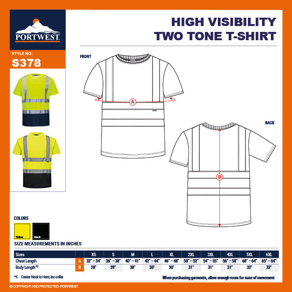 Portwest S378 Hi Vis 2 Tone Reflective Short Sleeve Safety Work T Shirt ANSI - New England Safety Supply