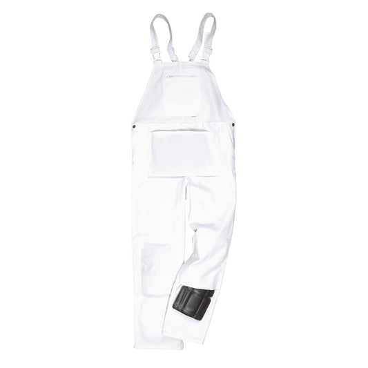 Portwest S810 Bolton White Cotton Painters Bib Overalls with Knee Pad Pockets - New England Safety Supply