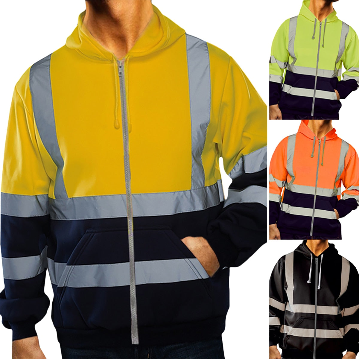 Men Workwear High Visibility Reflective Sweatshirt Hooded - New England Safety Supply