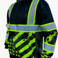 American Grit High-Vis Hoodie ANSI Class 3 - image showcasing a bright yellow hoodie with reflective strips, designed to provide high visibility in low light conditions. The hoodie also features a hood, front pocket, and is ANSI Class 3 certified for added safety.