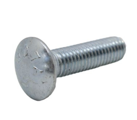 3/4" - 10 Carriage Bolt - Plated - image showcasing a 3/4" diameter carriage bolt with a plated finish. The bolt features a rounded head and a square shank, making it ideal for fastening wood or metal components together.