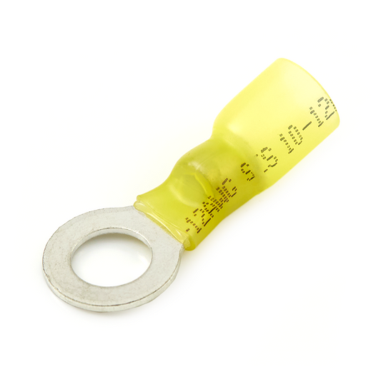 Heat Shrink Insulated Ring Terminal, 12-10 GA, 5/16" Stud, Yellow (20 Pack)